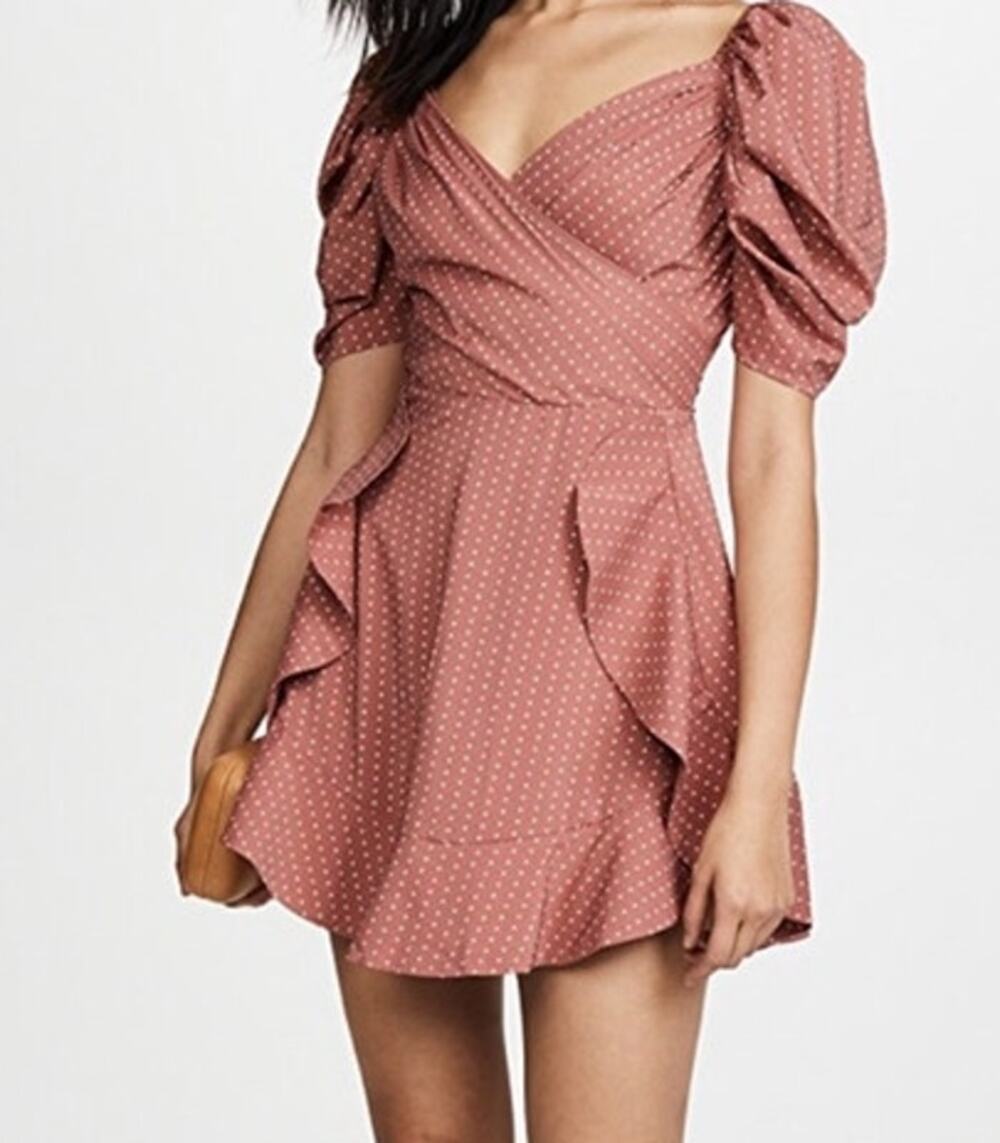 C/MEO Collective Lift Me Mini Dress Terracotta Polka Dot Puff Sleeve Size M